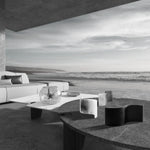 LUNARIS black sculptural candle styled in modern minimalist decor